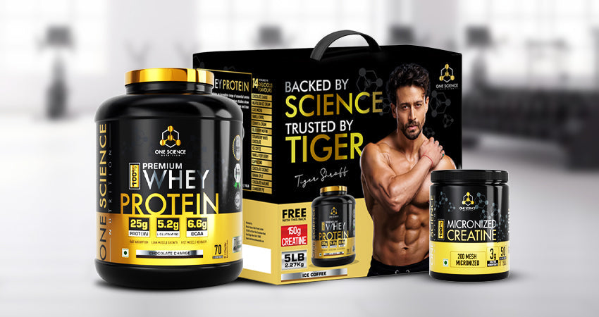 One Science Nutrition Whey Protein Combo | 25g Protein/Scoop, Gluten Free | Lean Muscle Gain, Strength & Faster Recovery | Free 150g Creatine Included | Cookies & Cream, 2.27 kg