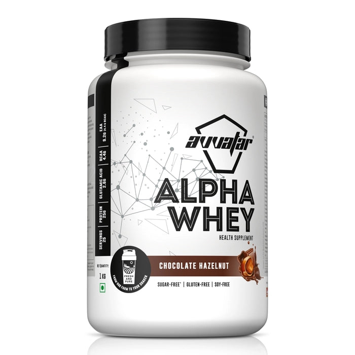 avvatar ALPHA WHEY PROTEIN | 1Kg | Chocolate Hazelnut Flavour | 25g Protein | 25 Servings