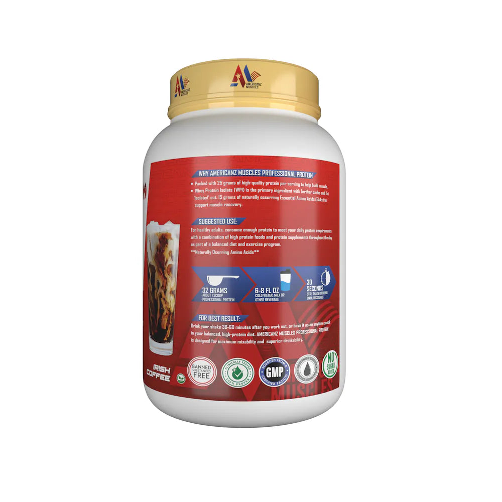 Americanz Muscles Professional Protein 2lbs (28 Servings) – Irish Coffee Flavor | High-Quality Whey Protein for Muscle Growth & Recovery 1kg